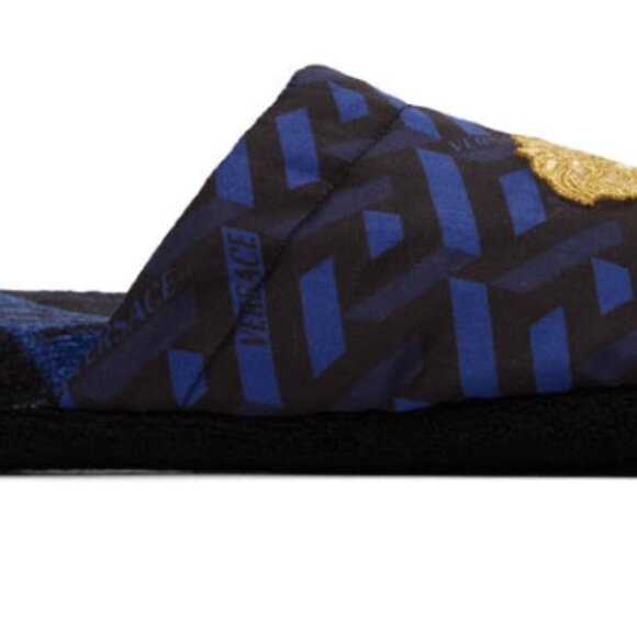 Versace Black & Blue La Greca Slippers - Picture 2 of 5